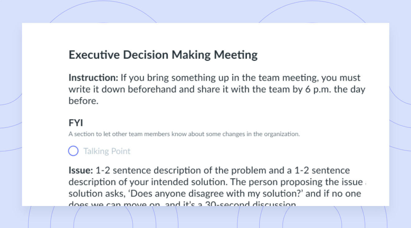 Executive Decision Making Meeting Template