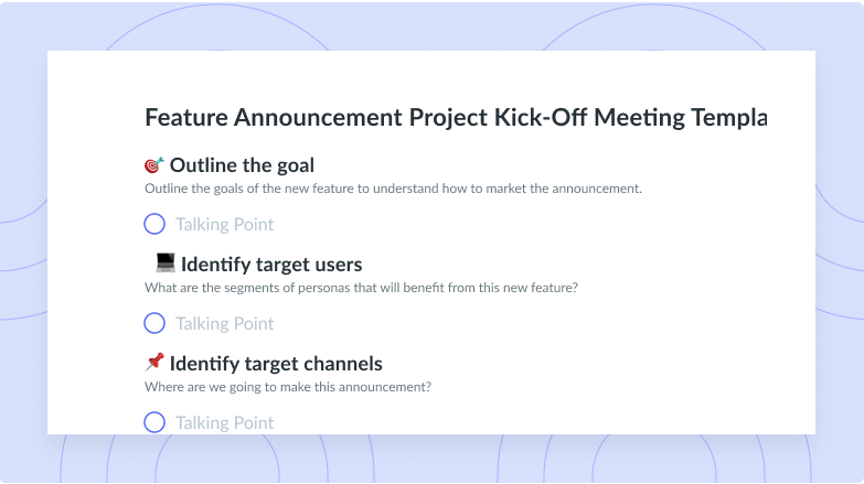 Feature Announcement Project Kick-Off Meeting Template