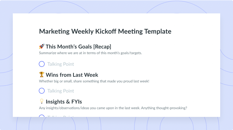 Marketing Weekly Kickoff Meeting Template
