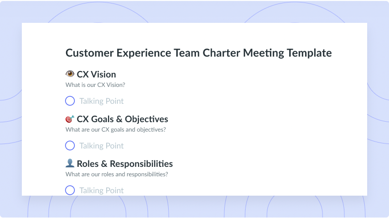 Customer Experience Team Charter Meeting Template