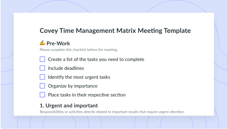 Covey Time Management Matrix Meeting Template