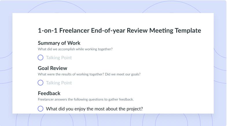 1-on-1 Freelancer End-of-year Review Meeting Template