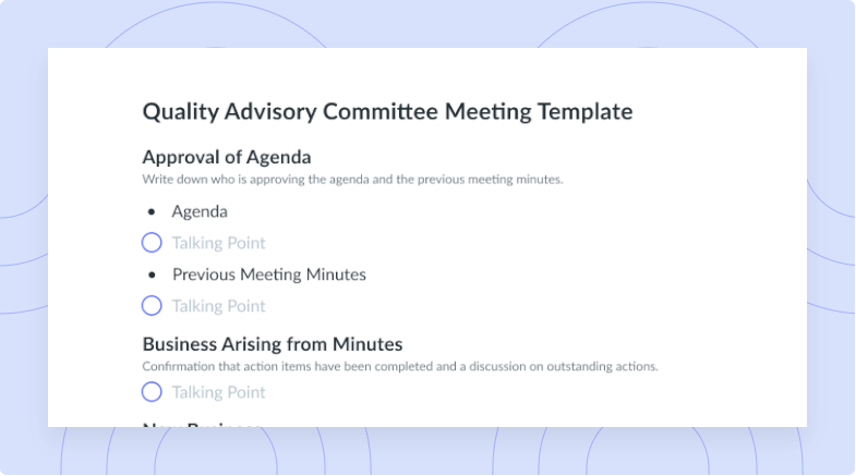 Quality Advisory Committee Meeting Template | Fellow.app