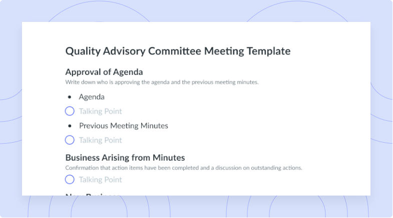 Quality Advisory Committee Meeting Template