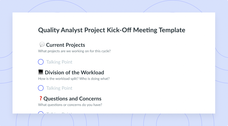 Quality Analyst Project Kick-Off Meeting Template