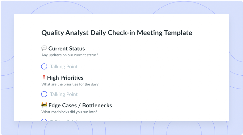 Quality Analyst Daily Check-in Meeting Template