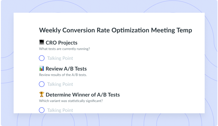 Weekly Conversion Rate Optimization Meeting Template