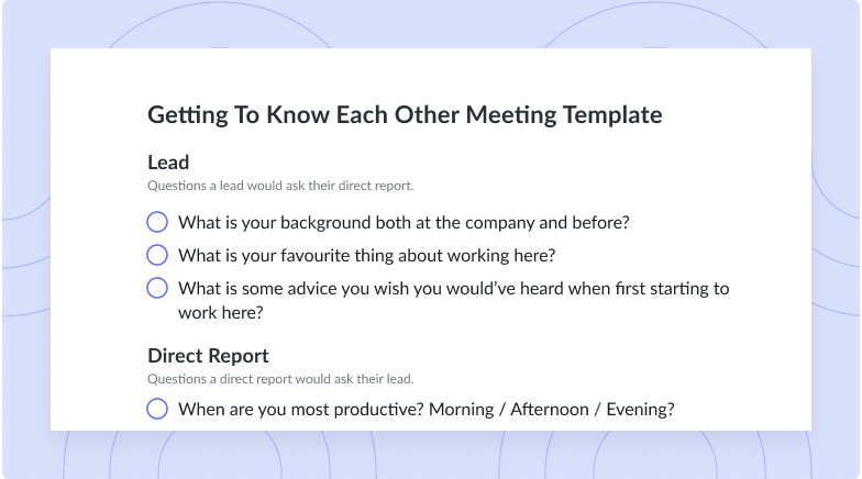 Getting To Know Each Other Meeting Template | Fellow.app