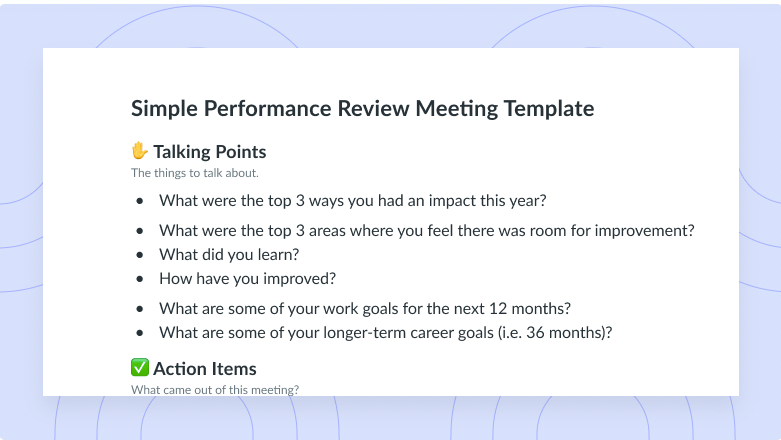 Simple Performance Review Meeting Template