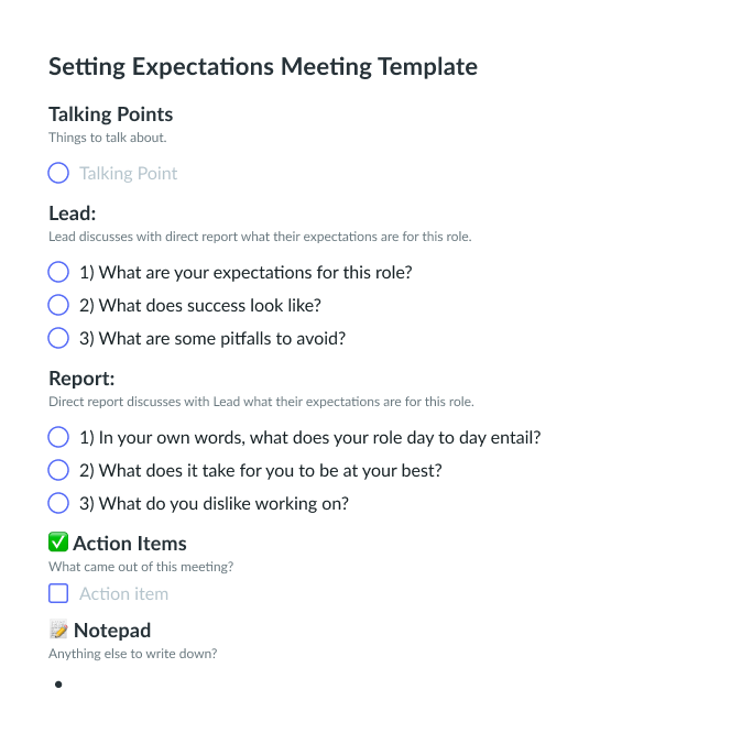 Setting Expectations Meeting Template Fellow app