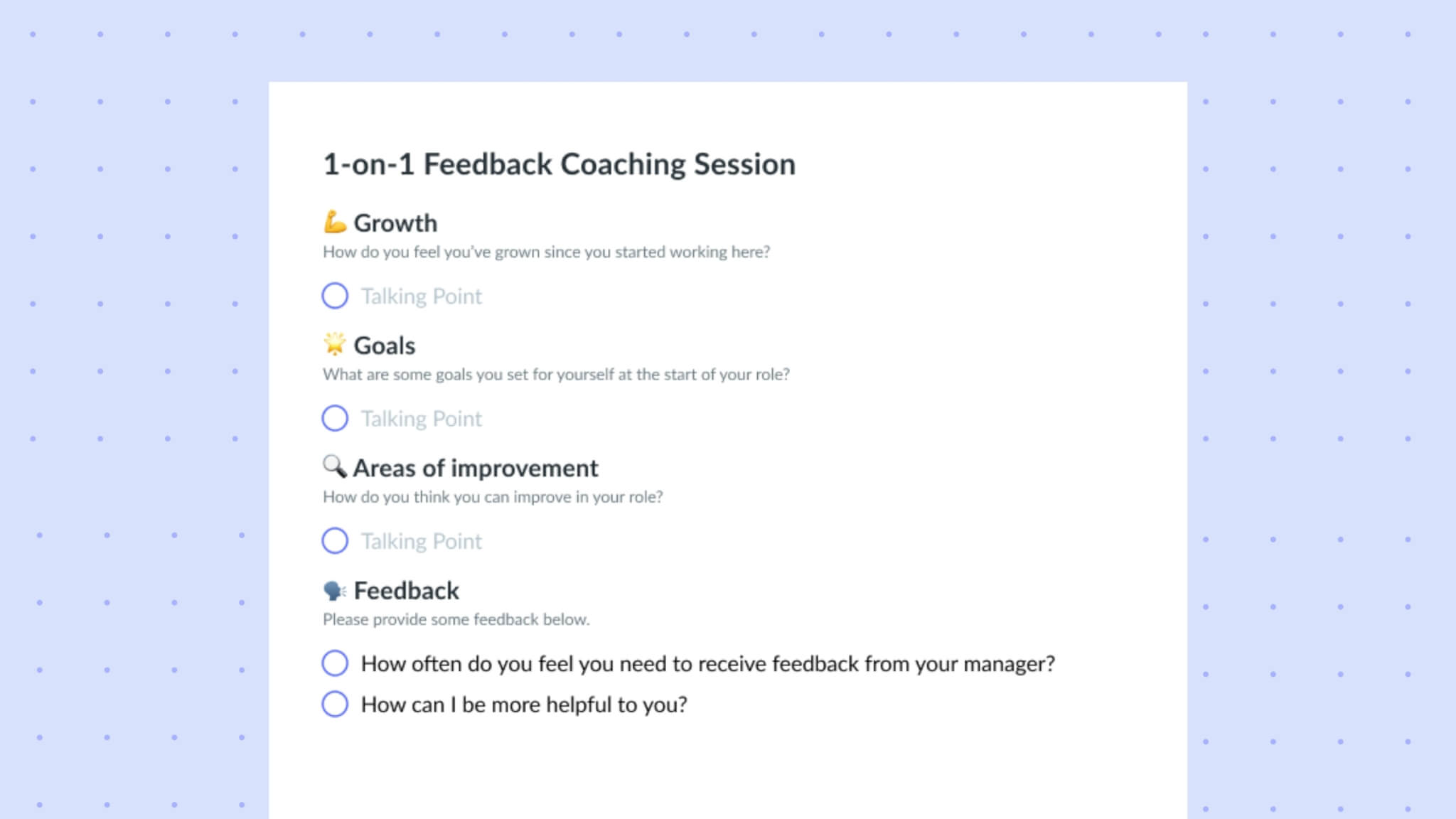 One-on-One Coaching Template for Managers: Example & Tips