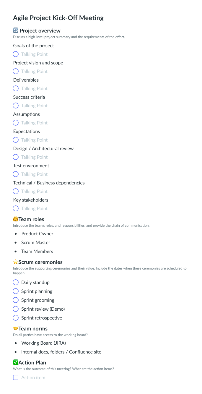 Agile Project Kick-Off Meeting Template | Fellow.app