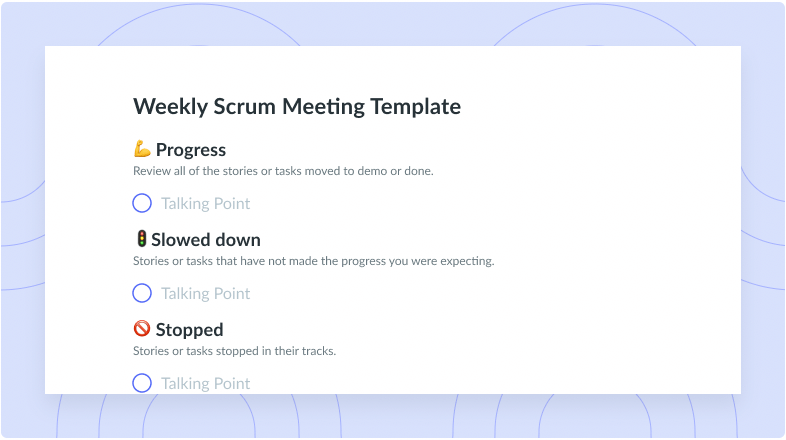 Weekly Scrum Meeting Template Fellow app