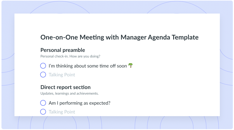 One-on-One Meeting with Manager Agenda Template