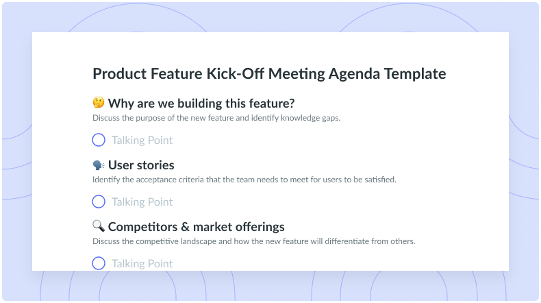 Product Feature Kick-Off Meeting Agenda Template
