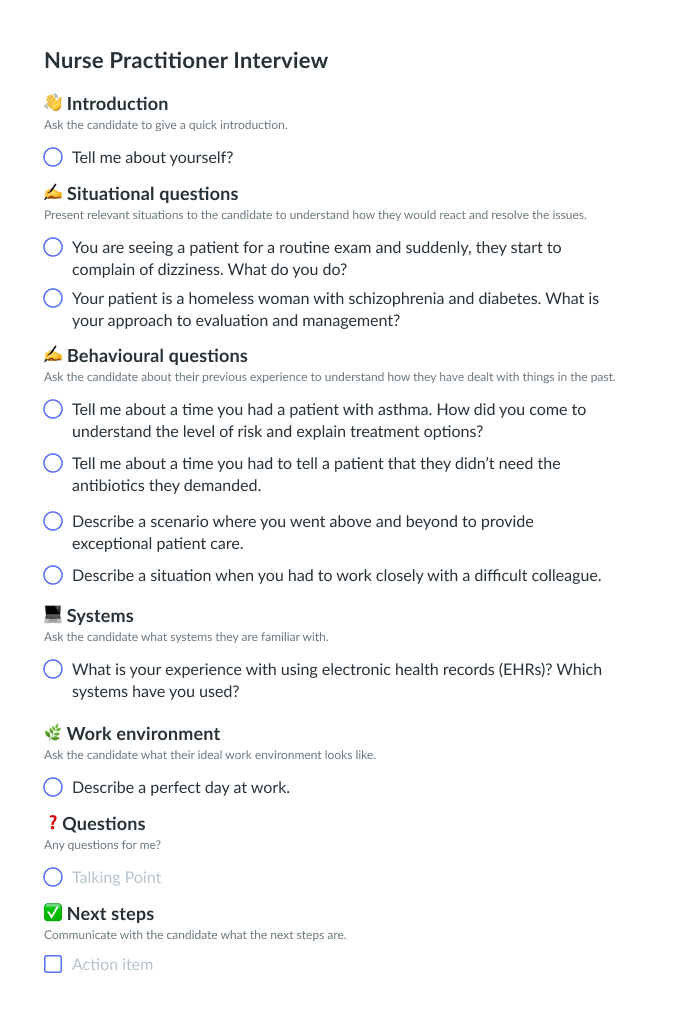 Nurse Practitioner Interview Template | Fellow.app