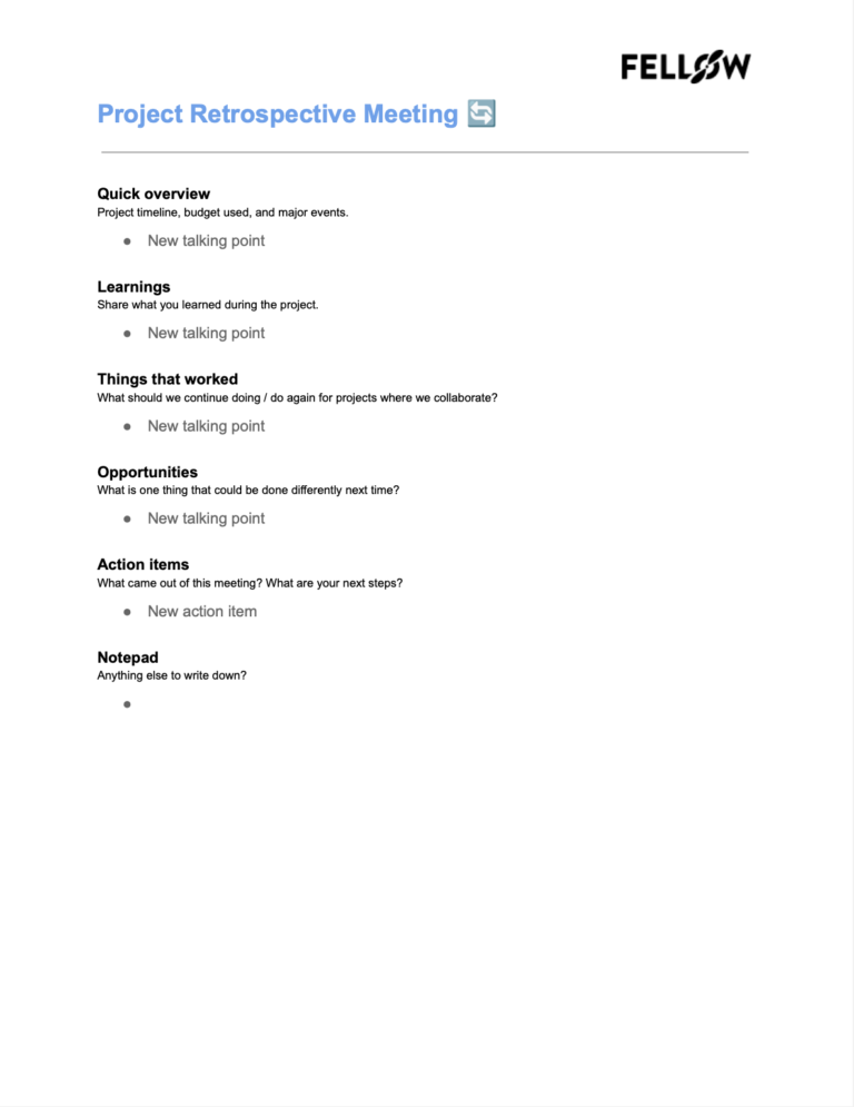 19 Free Google Docs Meeting Agenda Templates Fellow.app