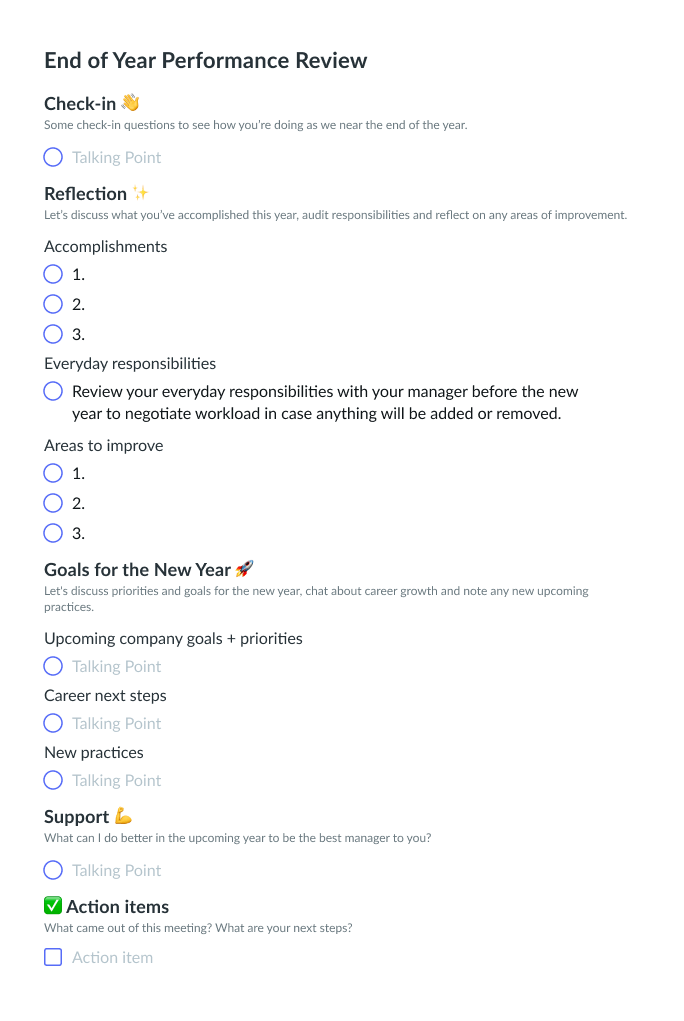 End Of Year Performance Review Questions