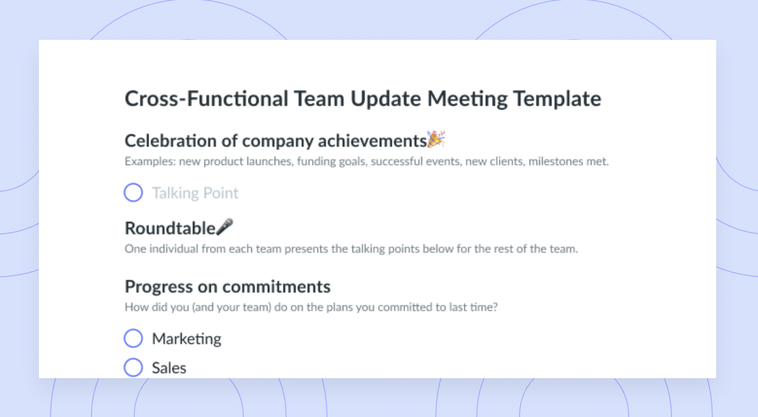 Cross-Functional Team Update Meeting Template