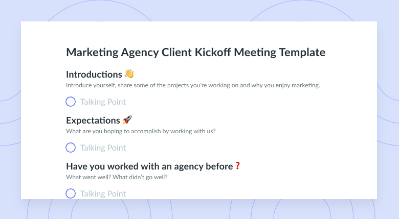 Marketing Agency Client Kickoff Meeting Template