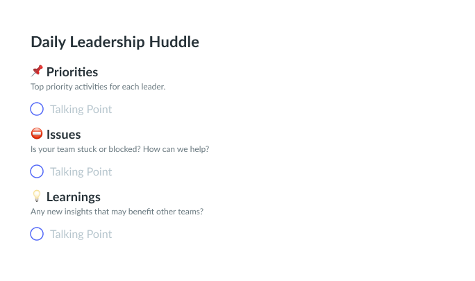 Daily Leadership Huddle Template | Fellow.app