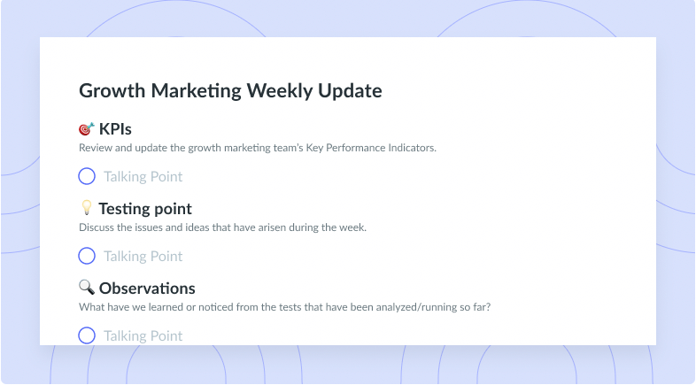Growth Marketing Weekly Update Meeting Template