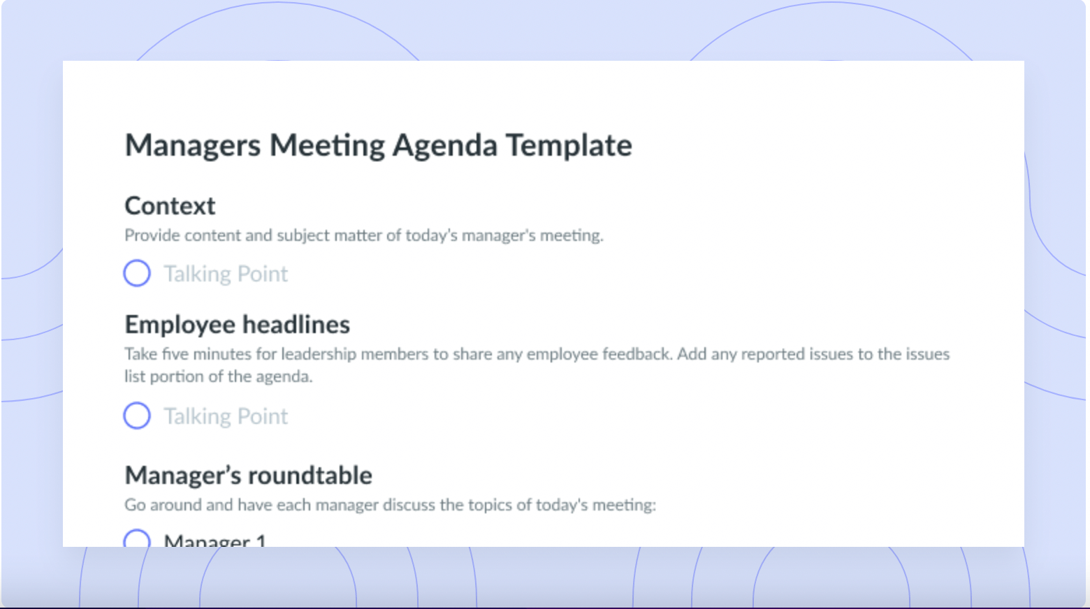 Managers Meeting Agenda Template