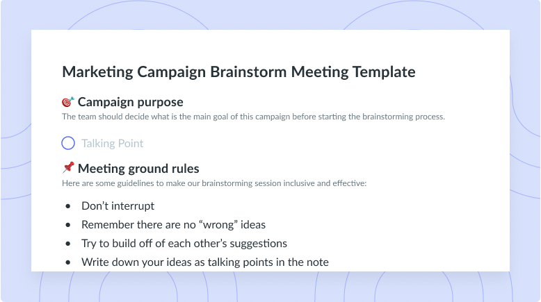 Marketing Campaign Brainstorming Meeting Template