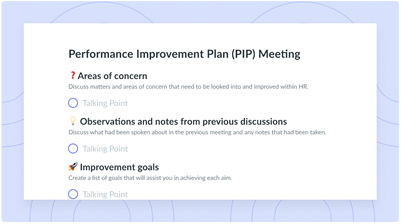 Performance Improvement Plan (PIP) Meeting Template
