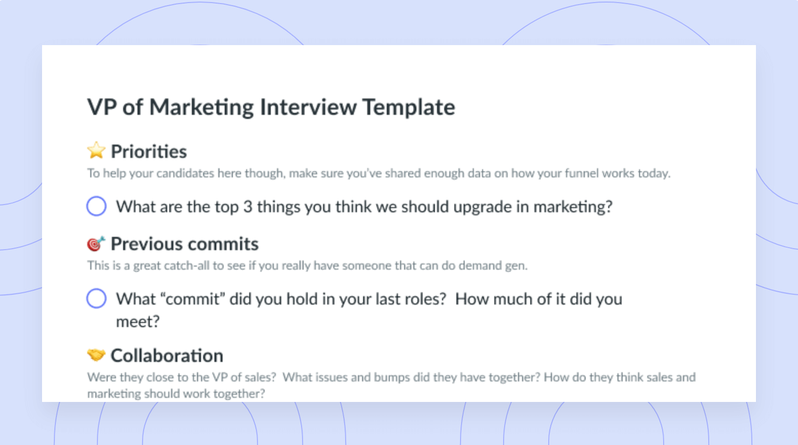 VP of Marketing Interview Template