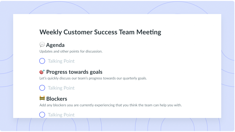 Weekly Customer Success Team Meeting Template