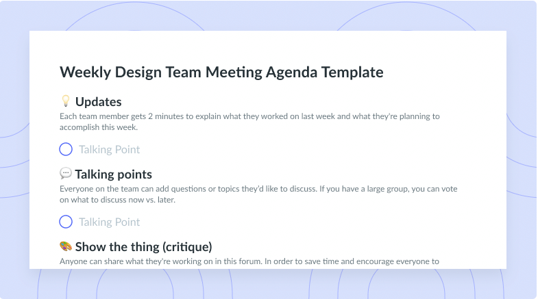 Design Team Meeting Agenda Template