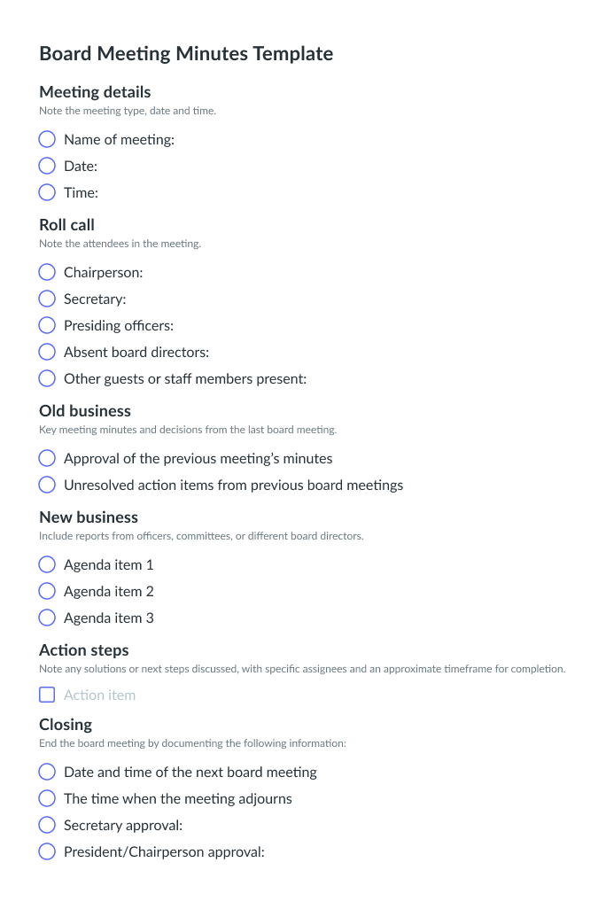 Board Meeting Minutes Template Fellow app