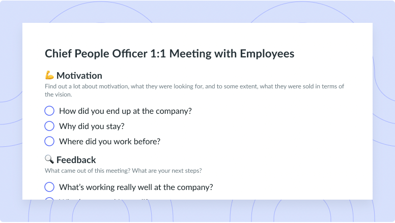 Chief People Officer 1:1 Meeting with Employees Template