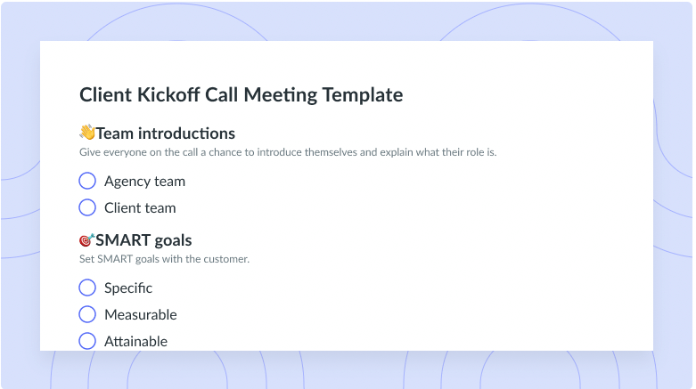 Client Kickoff Call Meeting Template