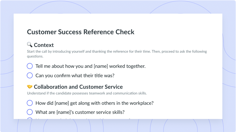 Customer Success Reference Check Meeting Template