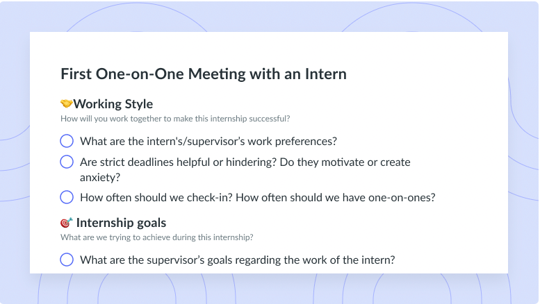 First One-on-One Meeting with an Intern