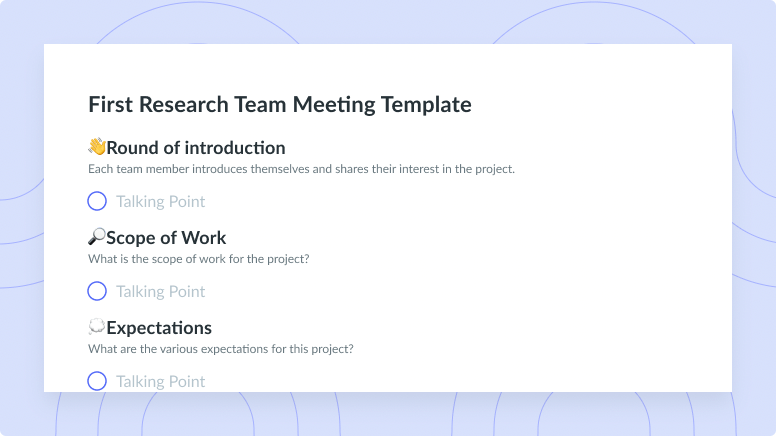 First Research Team Meeting Template