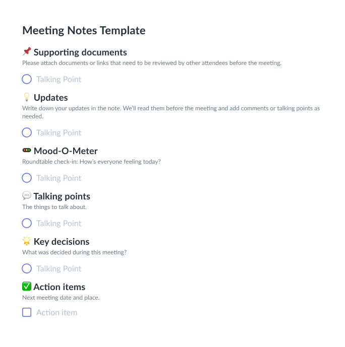 Example meeting notes template