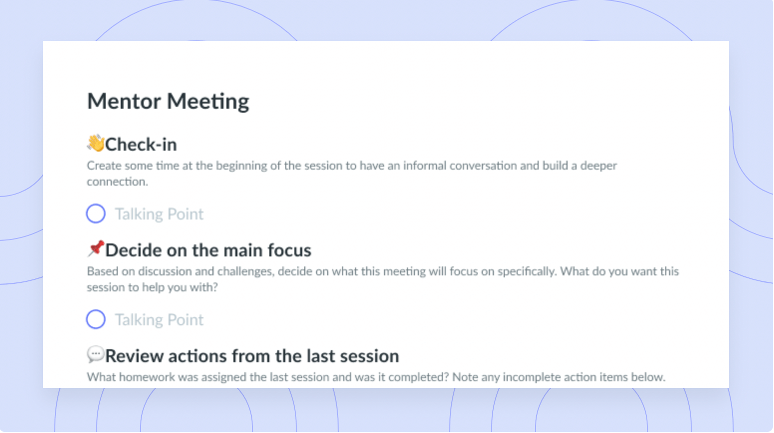 Mentor Meeting Template Fellow app