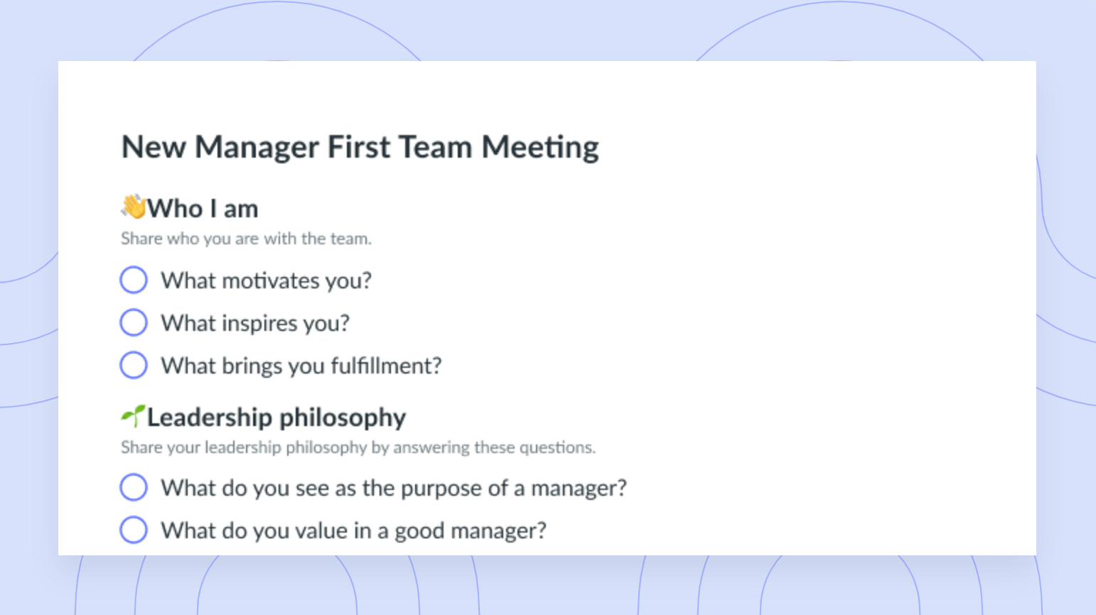 New Manager First Team Meeting Template