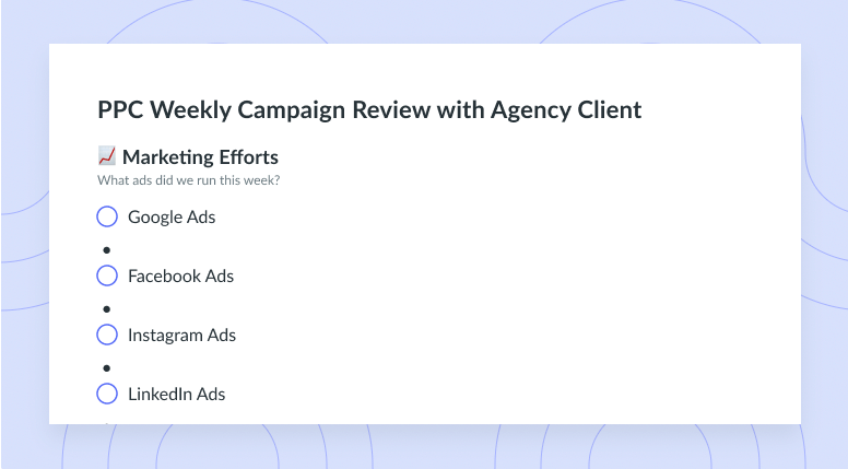PPC Weekly Campaign Review with Agency Client