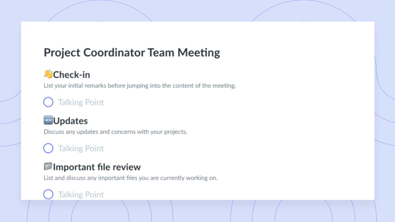 Project Coordinator Team Meeting Template
