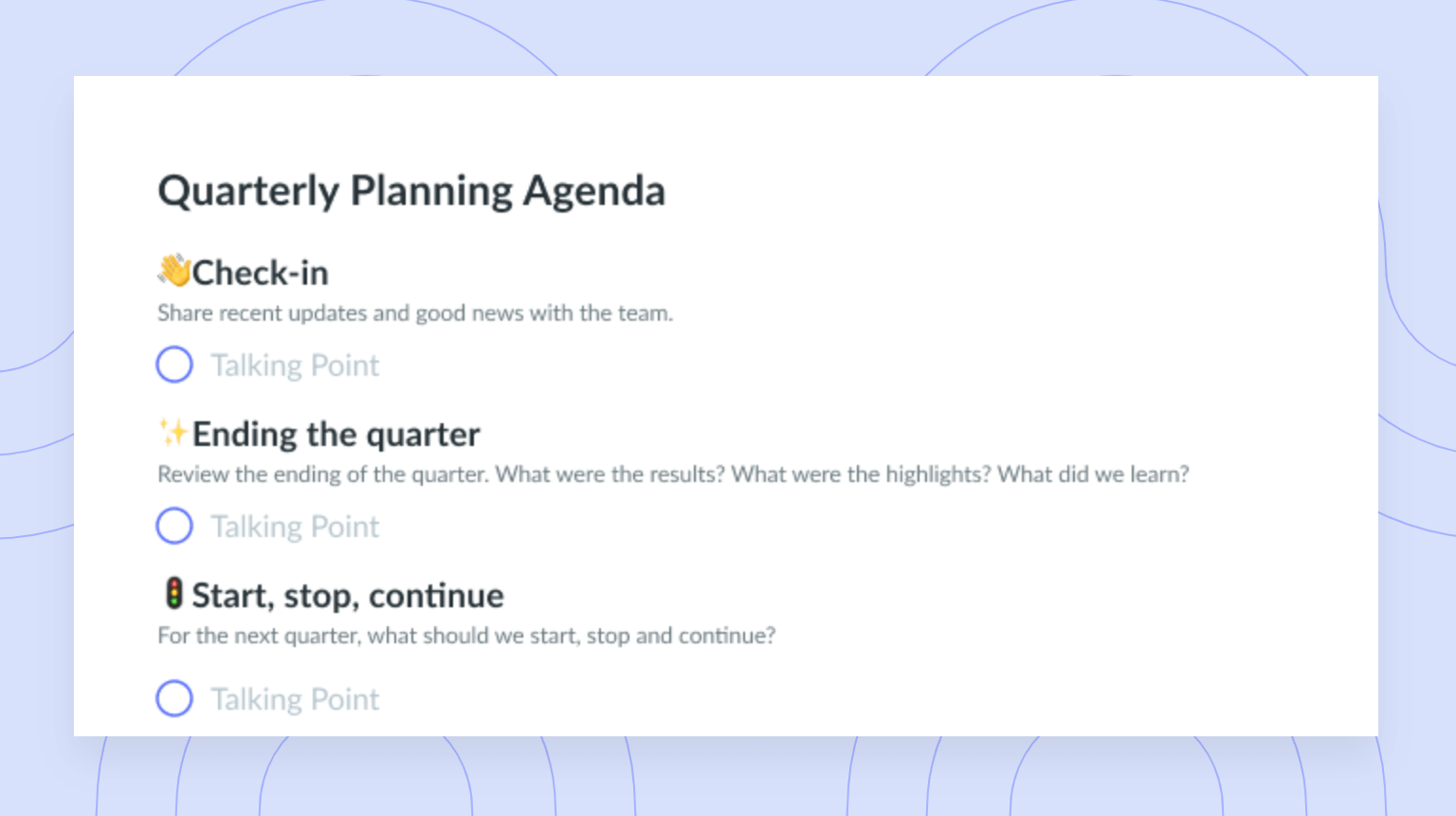 Quarterly Planning Agenda
