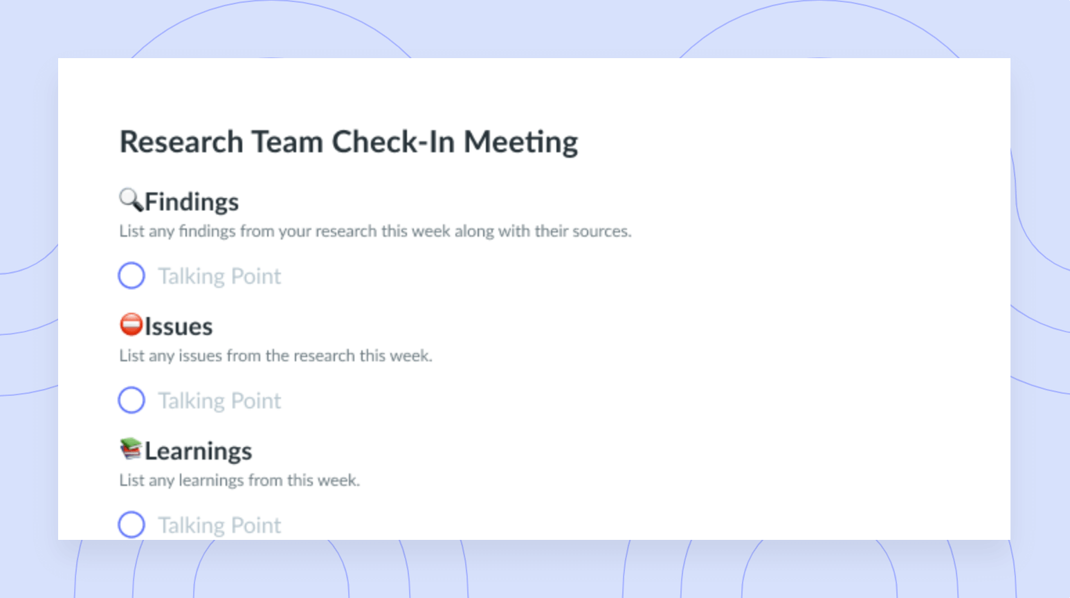 Research Team Check-In Meeting Template