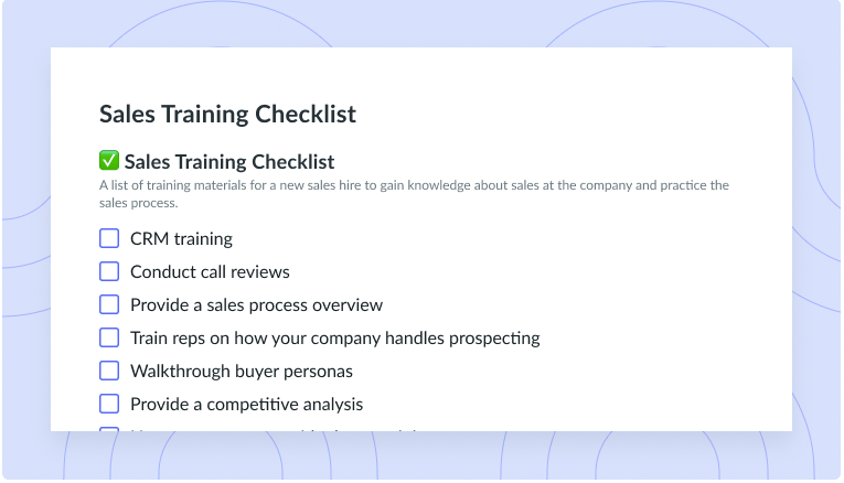 Sales Training Checklist Template