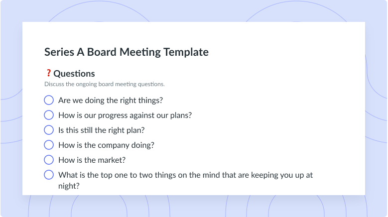 Series A Board Meeting Template