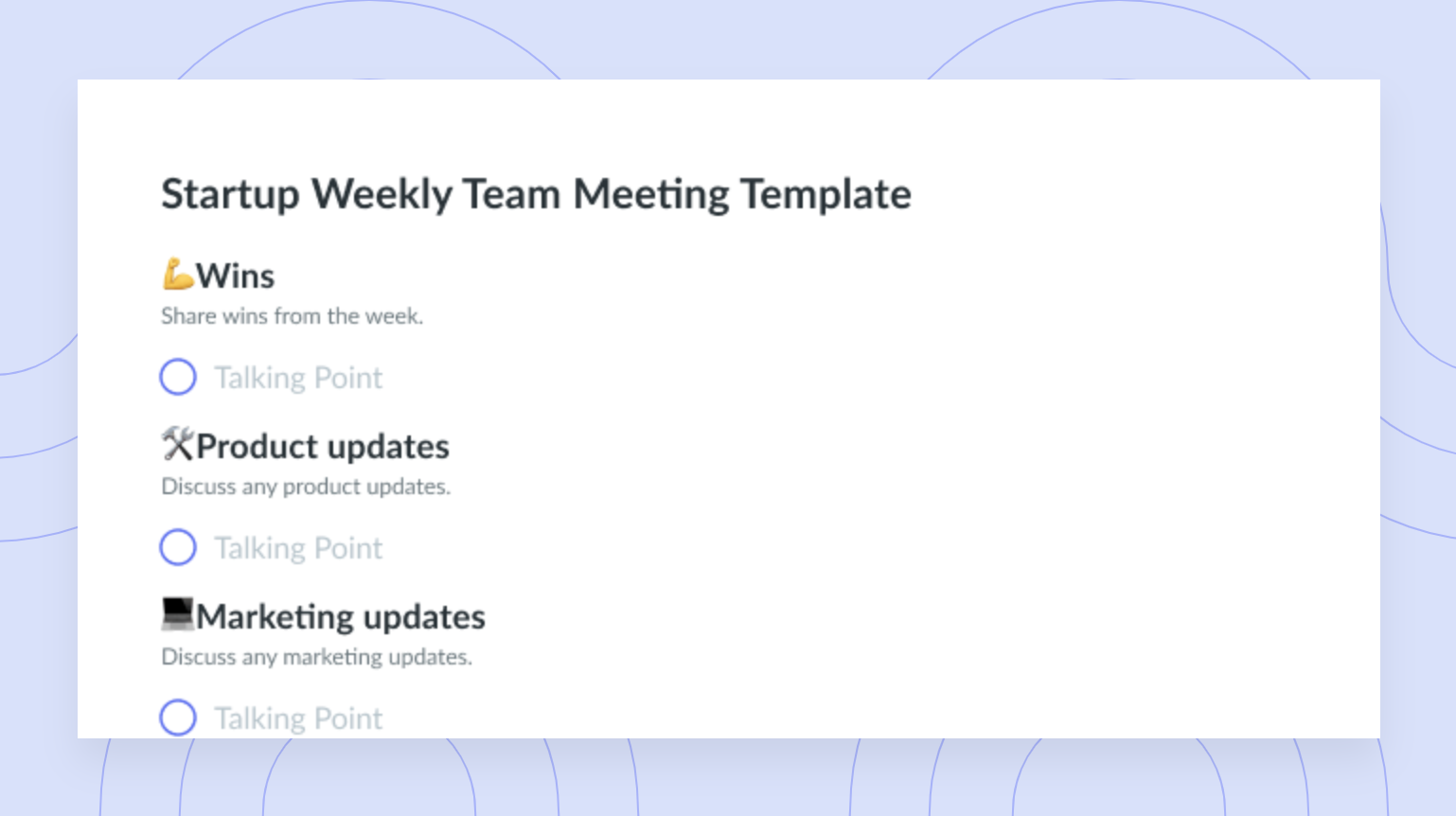 Startup Weekly Team Meeting Template