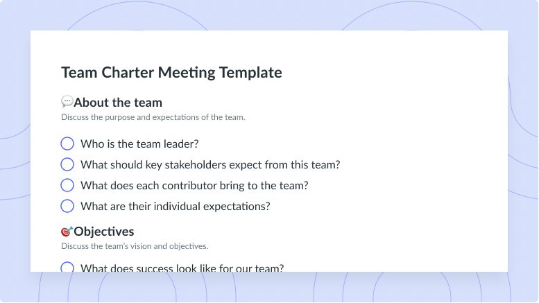 Team Charter Meeting Template