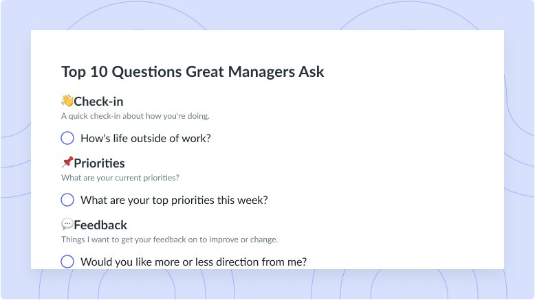 Top 10 Questions Great Managers Ask During 1 on 1 s Fellow app